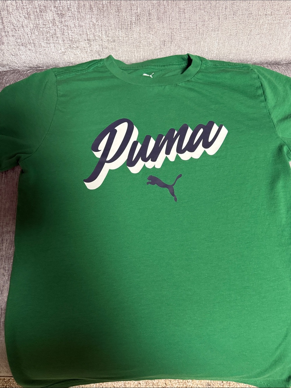 Kid’s Puma Green Tee with Navy and White Script Logo
